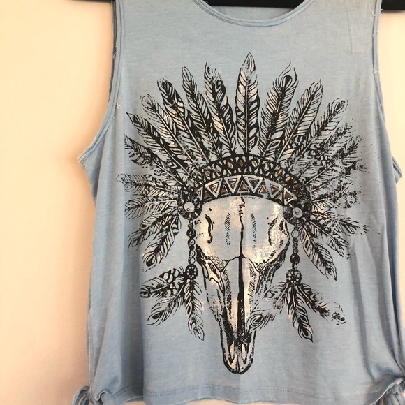 Blue Tribal Skull Boho Medium Tank Top - Picture 6 of 8